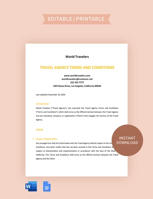 Travel Agency Terms And Conditions Template