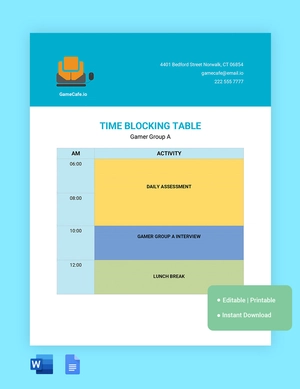 One Day Time Blocking Template