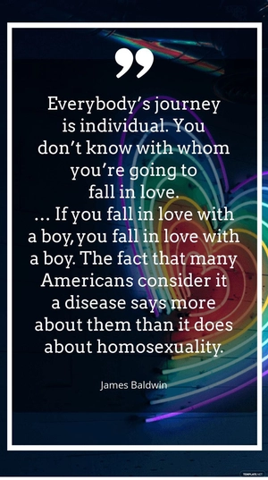 James Baldwin - Everybody’s journey is individual. You don’t know with whom you’re going to fall in love. … If you fall in love with a boy, you fall in love with a boy. The fact that many Americans co