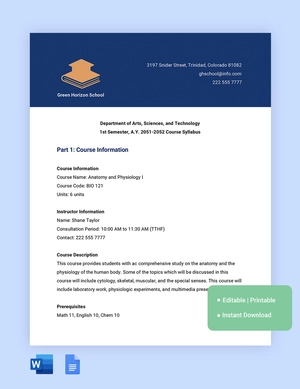 Science Syllabus Template