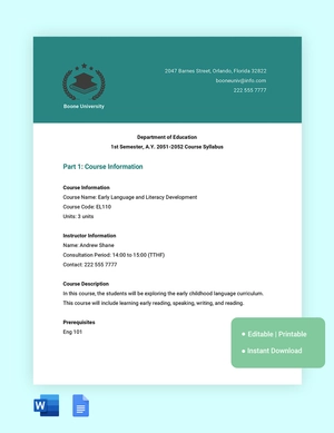 Education Syllabus Template