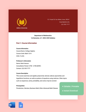 Math Syllabus Template