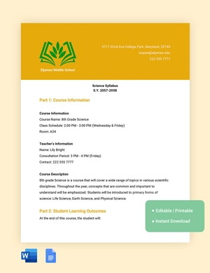 Back To School Syllabus Template