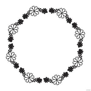 Black and White Floral Wreath Clipart
