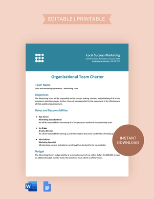 Organizational Team Charter Template
