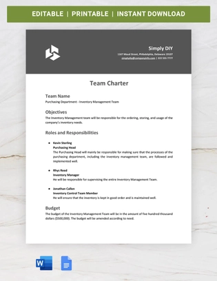 Employee Engagement Team Charter Template