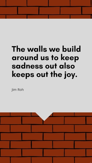 Jim Roh - The walls we build around us to keep sadness out also keeps out the joy.