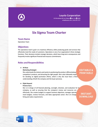 Six Sigma Team Charter Template