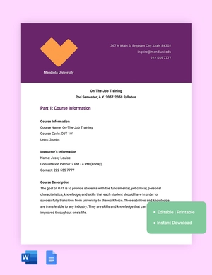 Training Syllabus Template