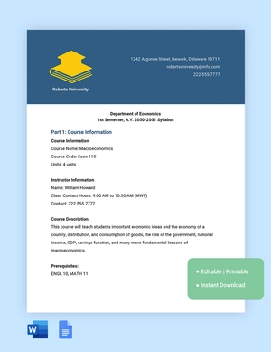 One Page Syllabus Template