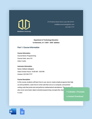 Middle School Syllabus Template