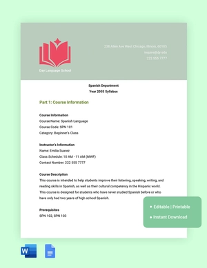 Spanish Syllabus Template