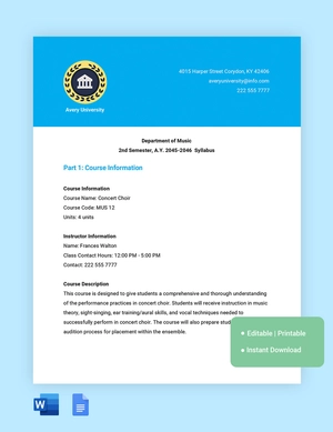 Choir Syllabus Template