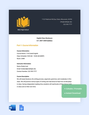 Class Disclosure Syllabus Template