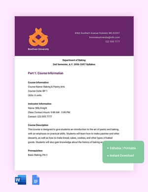 Baking Syllabus Template