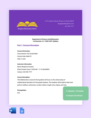 Elementary Syllabus Template