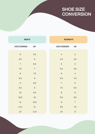 Free Shoe Size Conversion Chart Template to Edit Online