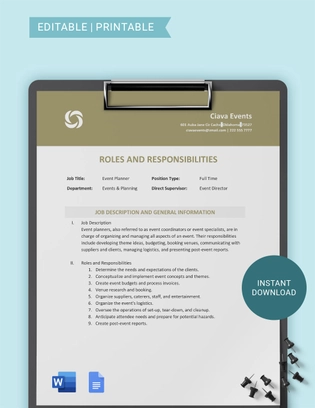 Event Roles And Responsibilities Template