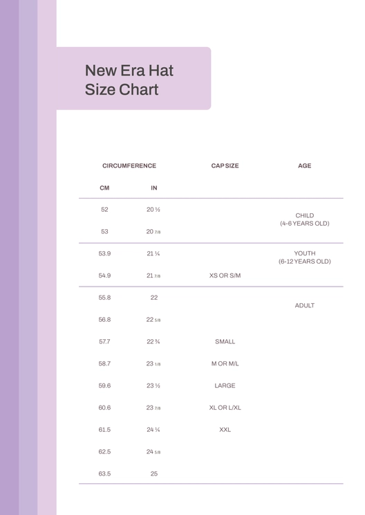 New Era Hat Size Chart