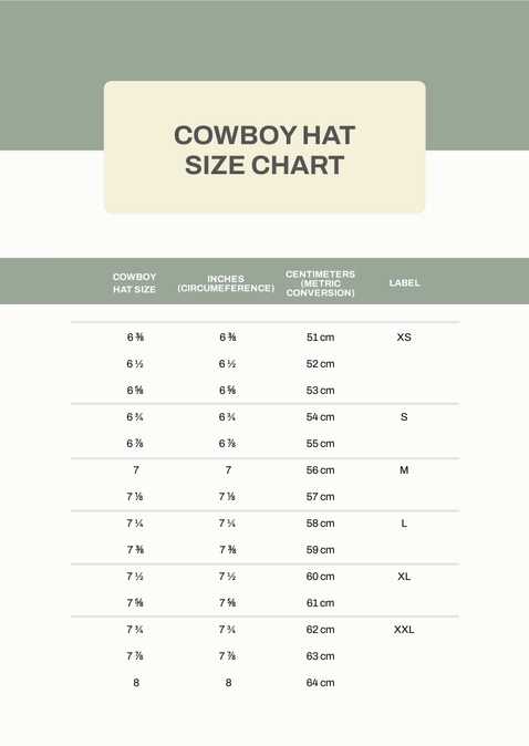 Cowboy Hat Size Chart