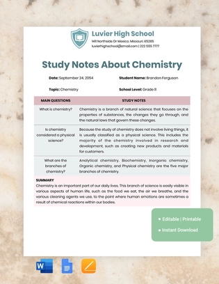 High School Note Taking Template