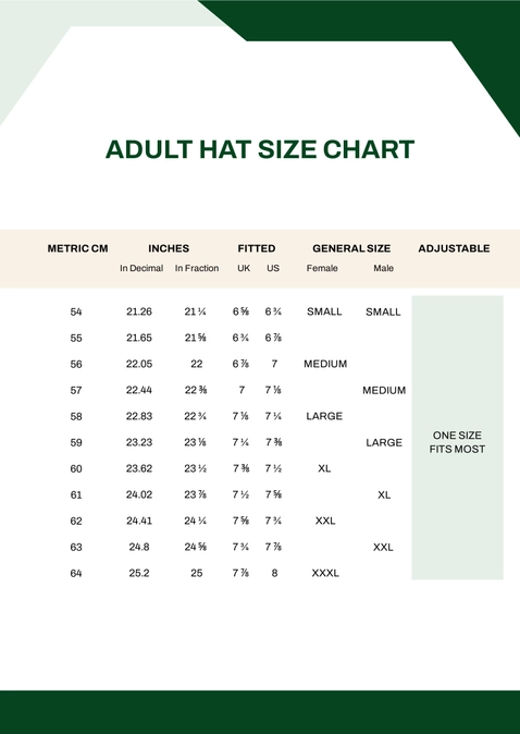Adult Hat Size Chart