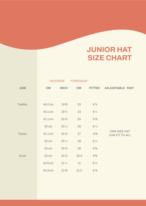 Junior Hat Size Chart