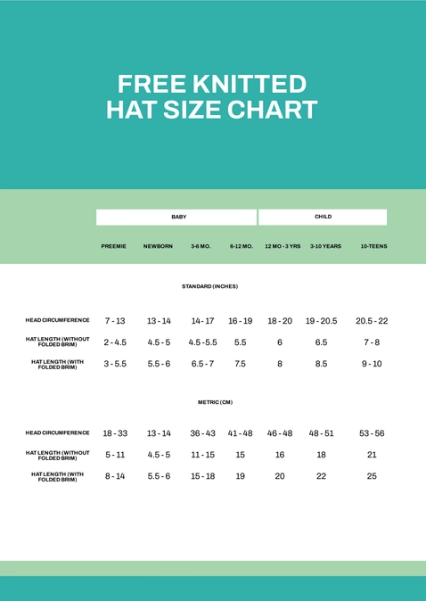 Knitted Hat Size Chart