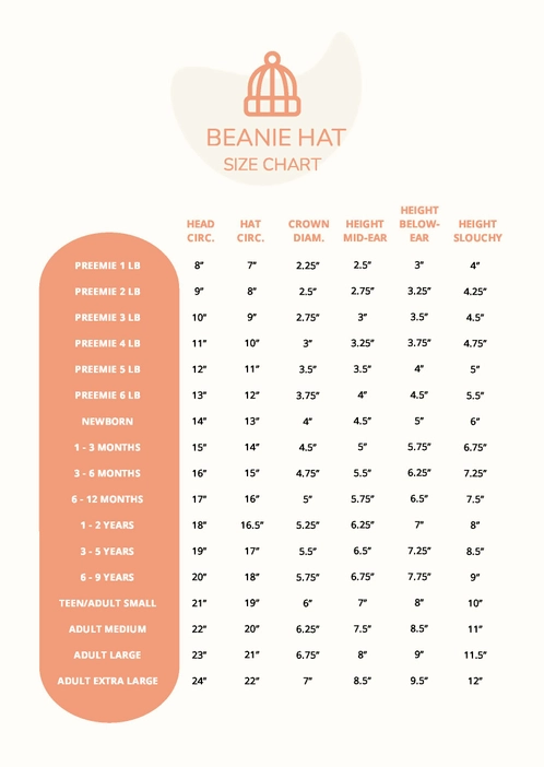 Beanie Hat Size Chart
