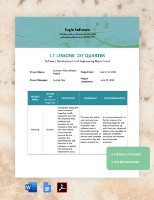 IT Lessons Learned Template