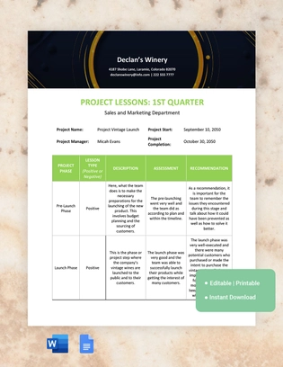 Simple Project Lessons Learned Template