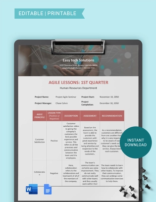 Agile Lessons Learned Template
