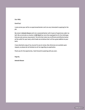 Banking Resume Cover Letter for Experienced