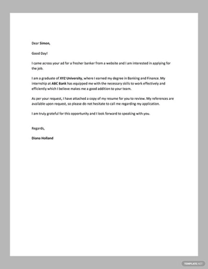 Banking Resume Cover Letter for Freshers
