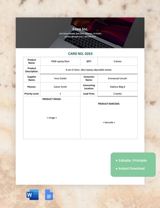 Inventory Kanban Card Template