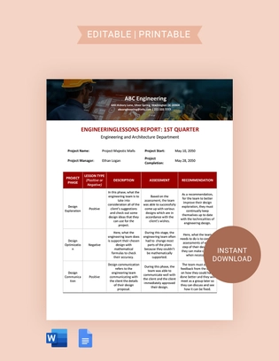 Engineeering Project Lessons Learned Template
