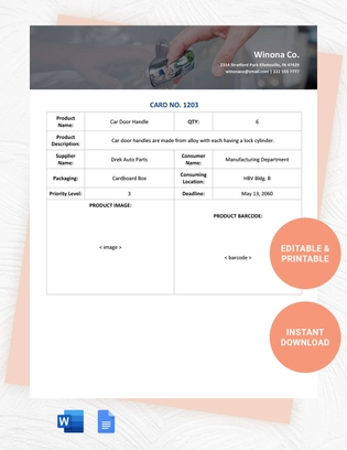 Manufacturing Kanban Card Template