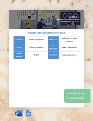 Project Management Kanban Card Template