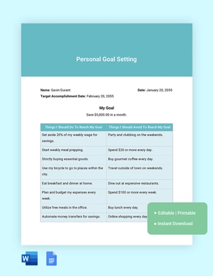 Personal Goal Setting Template