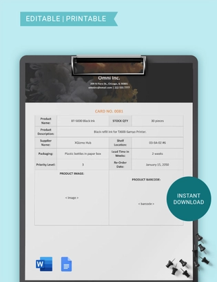 Stockroom Kanban Card Template