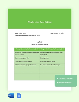 Weight Loss Goal Setting Template