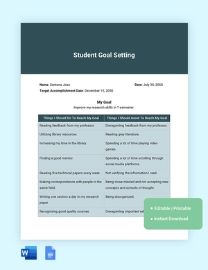 Student Goal Setting Template