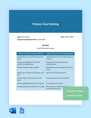 Fitness Goal Setting Template