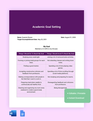 Academic Goal Setting Template