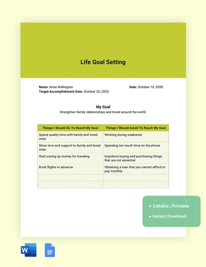 Life Goal Setting Template
