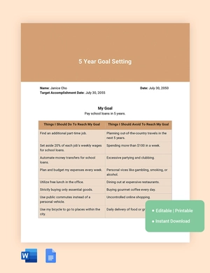 5 Year Goal Setting Template