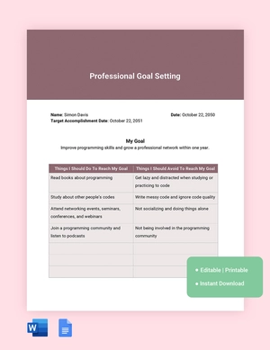 Professional Goal Setting Template