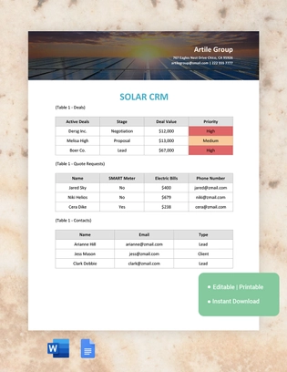 Solar CRM Tempate