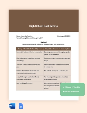 High School Goal Setting Template