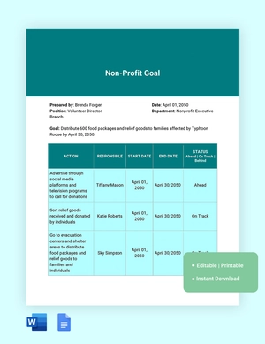 Non Profit Goal Setting Template